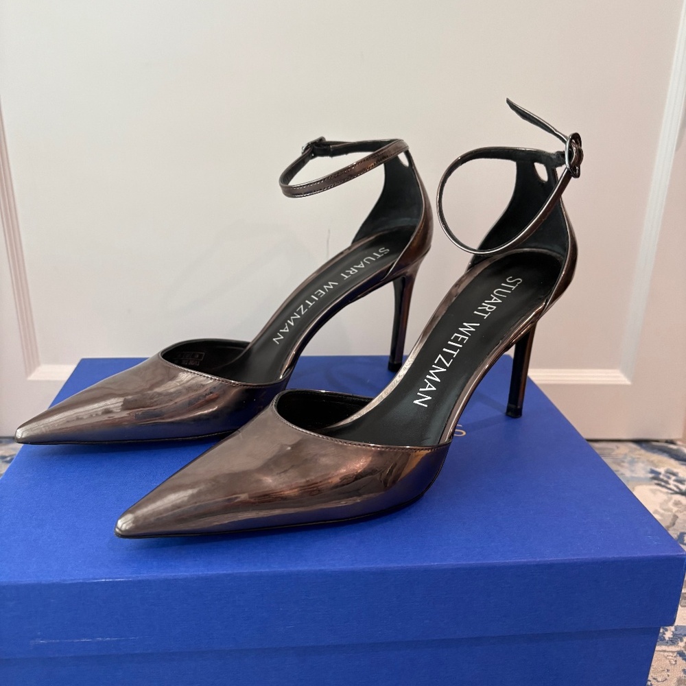 Stuart Weitzman 85MM Strap Pump  Gunmetal Size 8B
